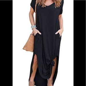 Black Long T-shirt Maxi Dress With Pockets